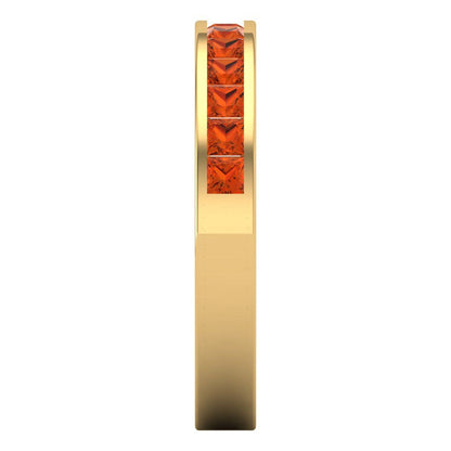 0.78 cttw Simulated Red Diamond Princess Cut Yellow Gold Eternity Wedding Band