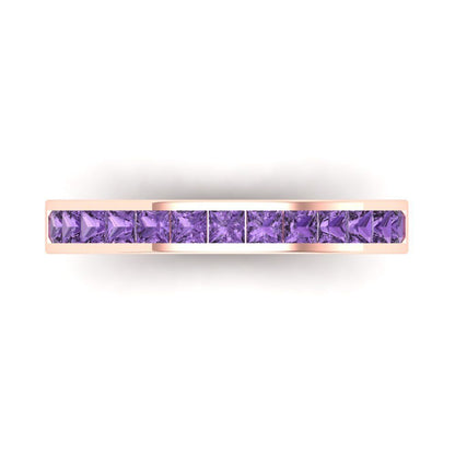 0.78 cttw Simulated Alexandrite Princess Cut Rose Gold Eternity Wedding Band