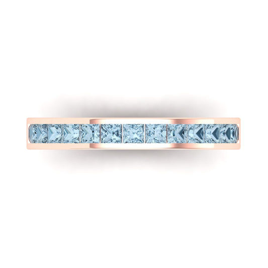 0.78 cttw Natural Swiss Blue Topaz Princess Cut Rose Gold Eternity Wedding Band