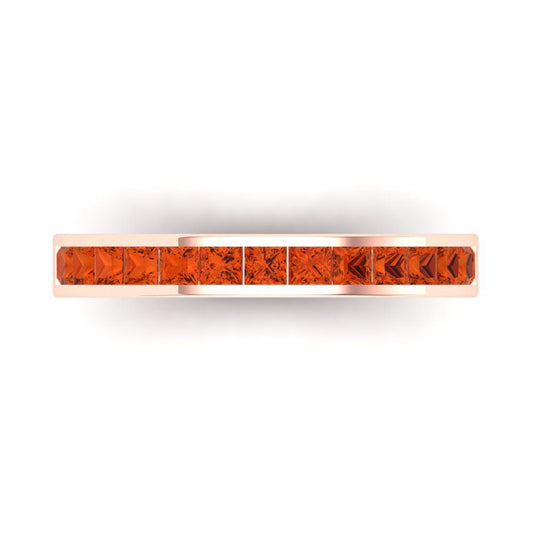0.78 cttw Simulated Red Diamond Princess Cut Rose Gold Eternity Wedding Band