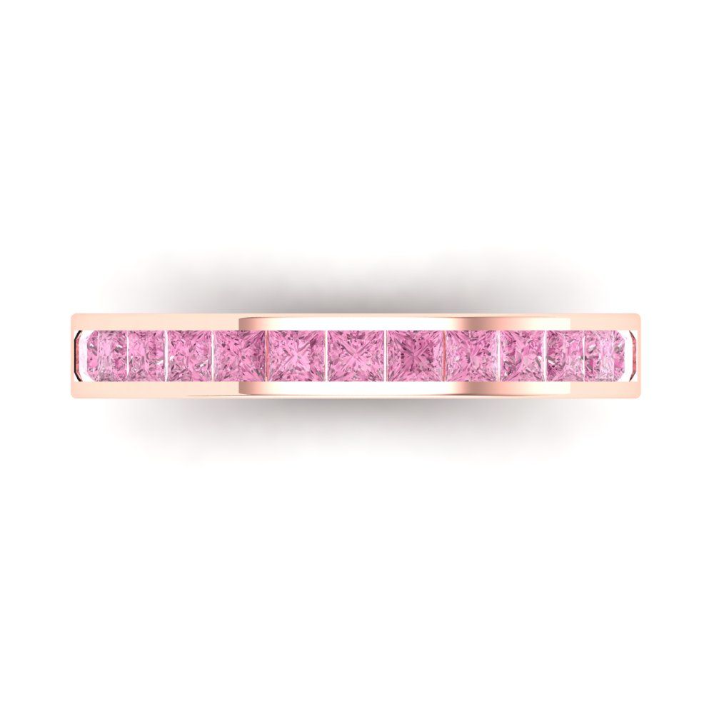 0.78 cttw Simulated Pink Diamond Princess Cut Rose Gold Eternity Wedding Band