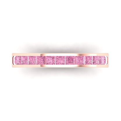 0.78 cttw Simulated Pink Diamond Princess Cut Rose Gold Eternity Wedding Band
