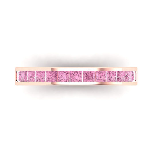 0.78 cttw Simulated Pink Diamond Princess Cut Rose Gold Eternity Wedding Band