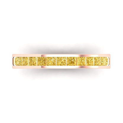 0.78 cttw Natural Citrine Princess Cut Rose Gold Eternity Wedding Band