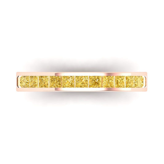 0.78 cttw Natural Citrine Princess Cut Rose Gold Eternity Wedding Band