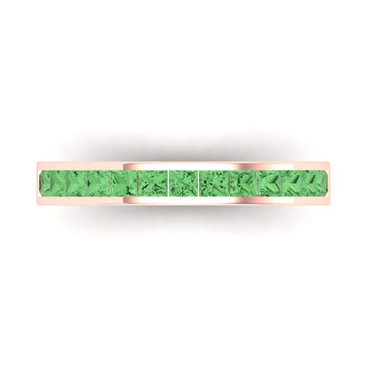0.78 cttw Simulated Green Diamond Princess Cut Rose Gold Eternity Wedding Band