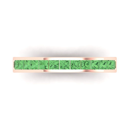 0.78 cttw Simulated Green Diamond Princess Cut Rose Gold Eternity Wedding Band