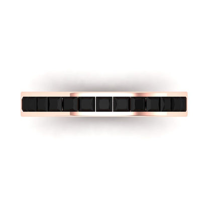 0.78 cttw Natural Onyx Princess Cut Rose Gold Eternity Wedding Band