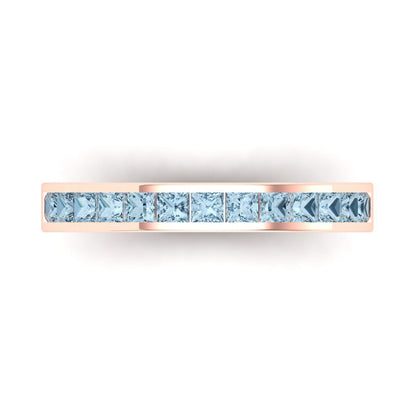 0.78 cttw Natural Aquamarine Princess Cut Rose Gold Eternity Wedding Band