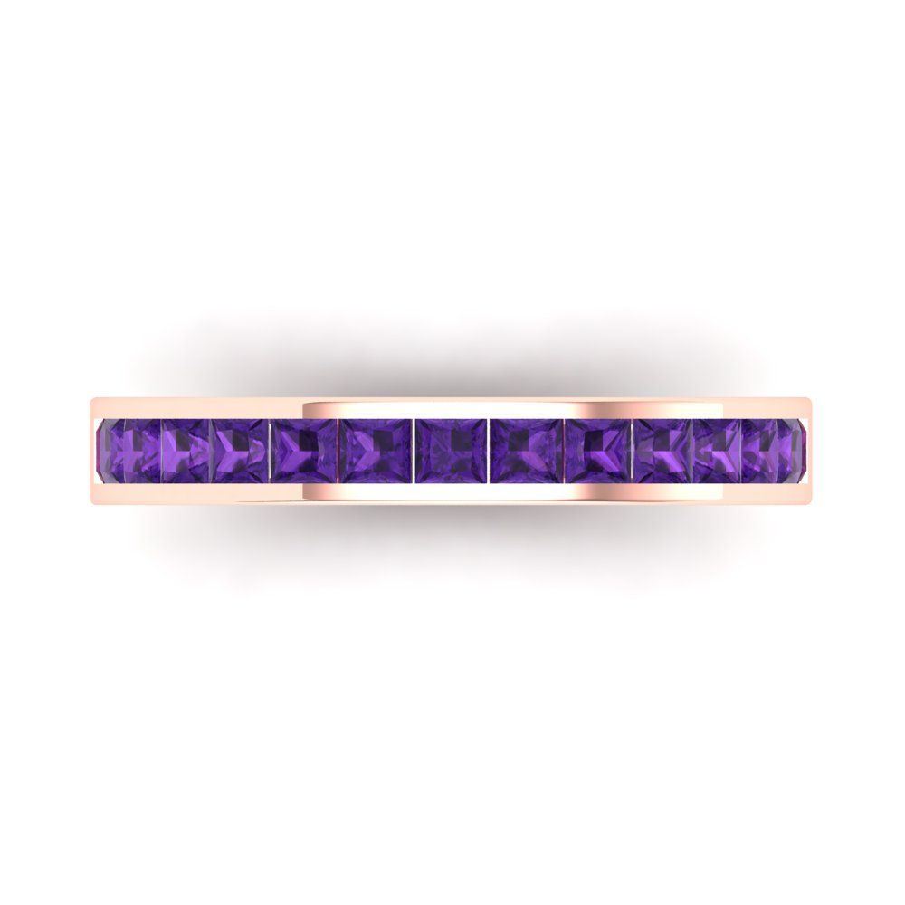 0.78 cttw Natural Amethyst Princess Cut Rose Gold Eternity Wedding Band