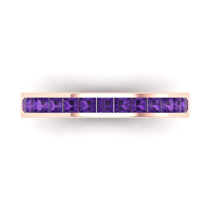 0.78 cttw Natural Amethyst Princess Cut Rose Gold Eternity Wedding Band