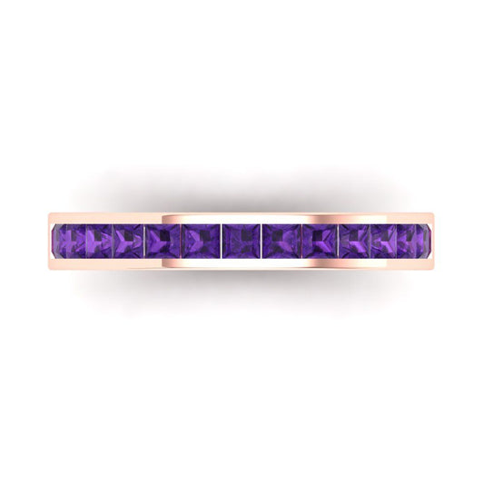 0.78 cttw Natural Amethyst Princess Cut Rose Gold Eternity Wedding Band