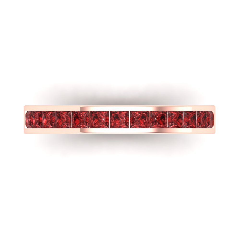 0.78 cttw Natural Garnet Princess Cut Rose Gold Eternity Wedding Band