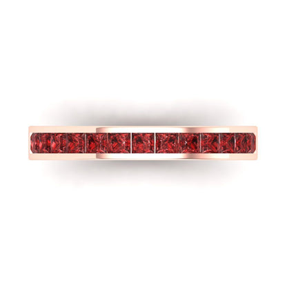 0.78 cttw Natural Garnet Princess Cut Rose Gold Eternity Wedding Band