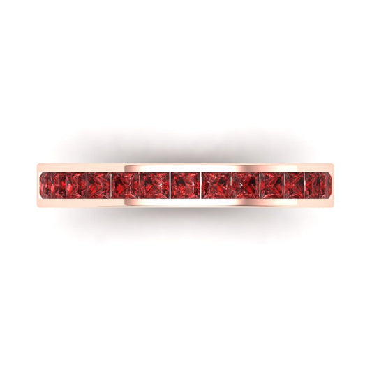 0.78 cttw Natural Garnet Princess Cut Rose Gold Eternity Wedding Band