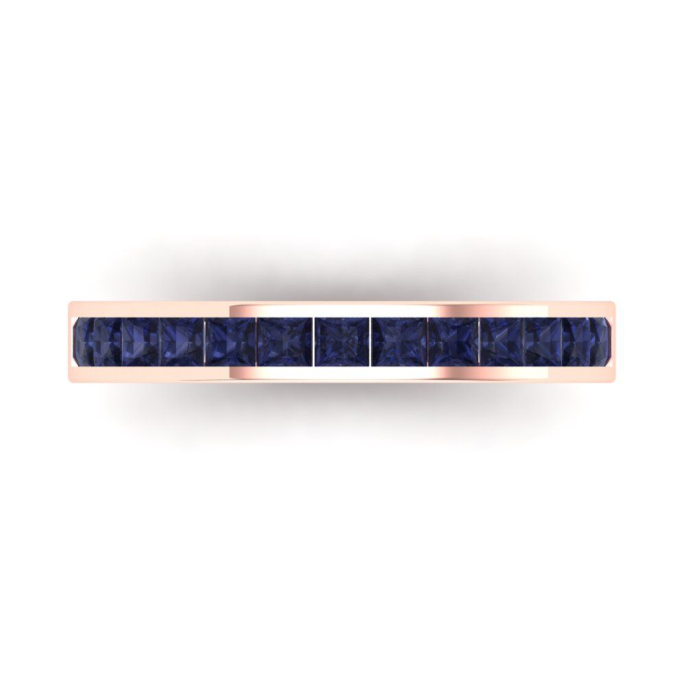 0.78 cttw Simulated Blue Sapphire Princess Cut Rose Gold Eternity Wedding Band
