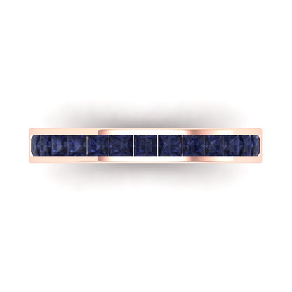 0.78 cttw Simulated Blue Sapphire Princess Cut Rose Gold Eternity Wedding Band