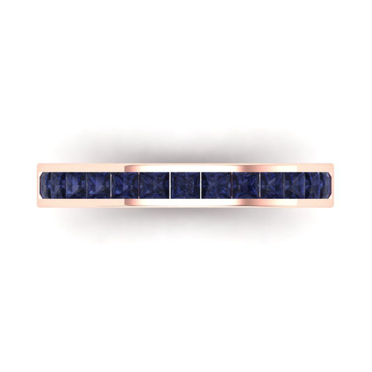 0.78 cttw Simulated Blue Sapphire Princess Cut Rose Gold Eternity Wedding Band