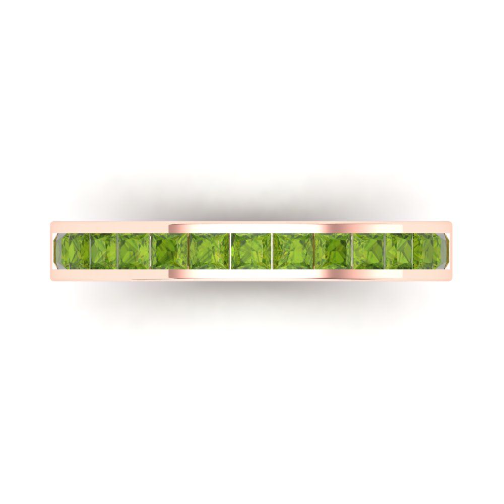 0.78 cttw Natural Peridot Princess Cut Rose Gold Eternity Wedding Band