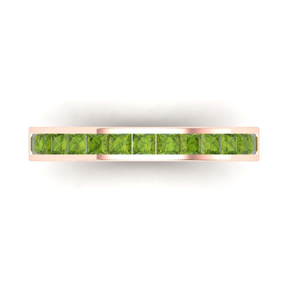 0.78 cttw Natural Peridot Princess Cut Rose Gold Eternity Wedding Band