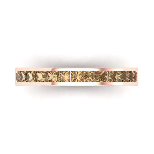 0.78 cttw Simulated Champagne Diamond Princess Cut Rose Gold Eternity Wedding Band