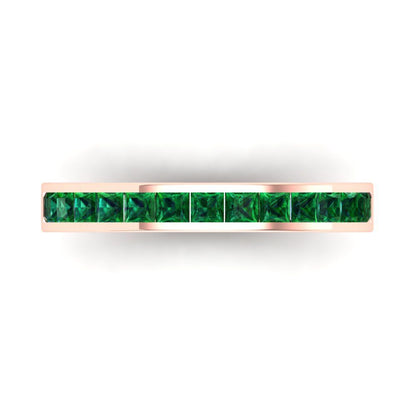 0.78 cttw Simulated Emerald Princess Cut Rose Gold Eternity Wedding Band