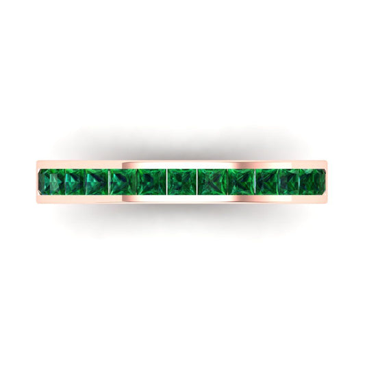 0.78 cttw Simulated Emerald Princess Cut Rose Gold Eternity Wedding Band