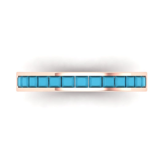 0.78 cttw Simulated Turquoise Princess Cut Rose Gold Eternity Wedding Band