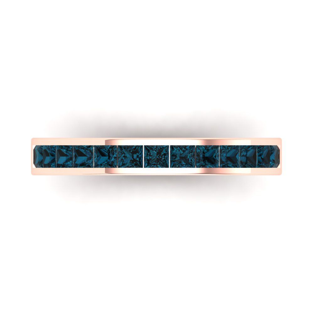 0.78 cttw Natural London Blue Topaz Princess Cut Rose Gold Eternity Wedding Band