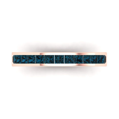 0.78 cttw Natural London Blue Topaz Princess Cut Rose Gold Eternity Wedding Band