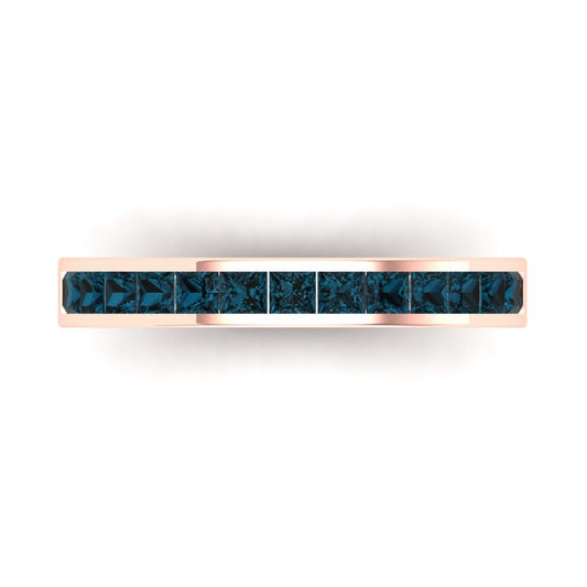 0.78 cttw Natural London Blue Topaz Princess Cut Rose Gold Eternity Wedding Band