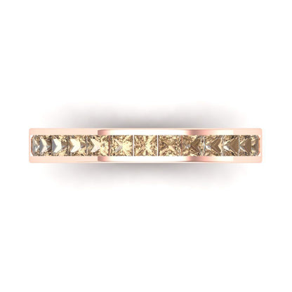 0.78 cttw Yellow Moissanite Princess Cut Rose Gold Eternity Wedding Band