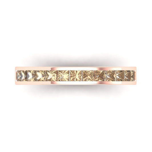 0.78 cttw Yellow Moissanite Princess Cut Rose Gold Eternity Wedding Band