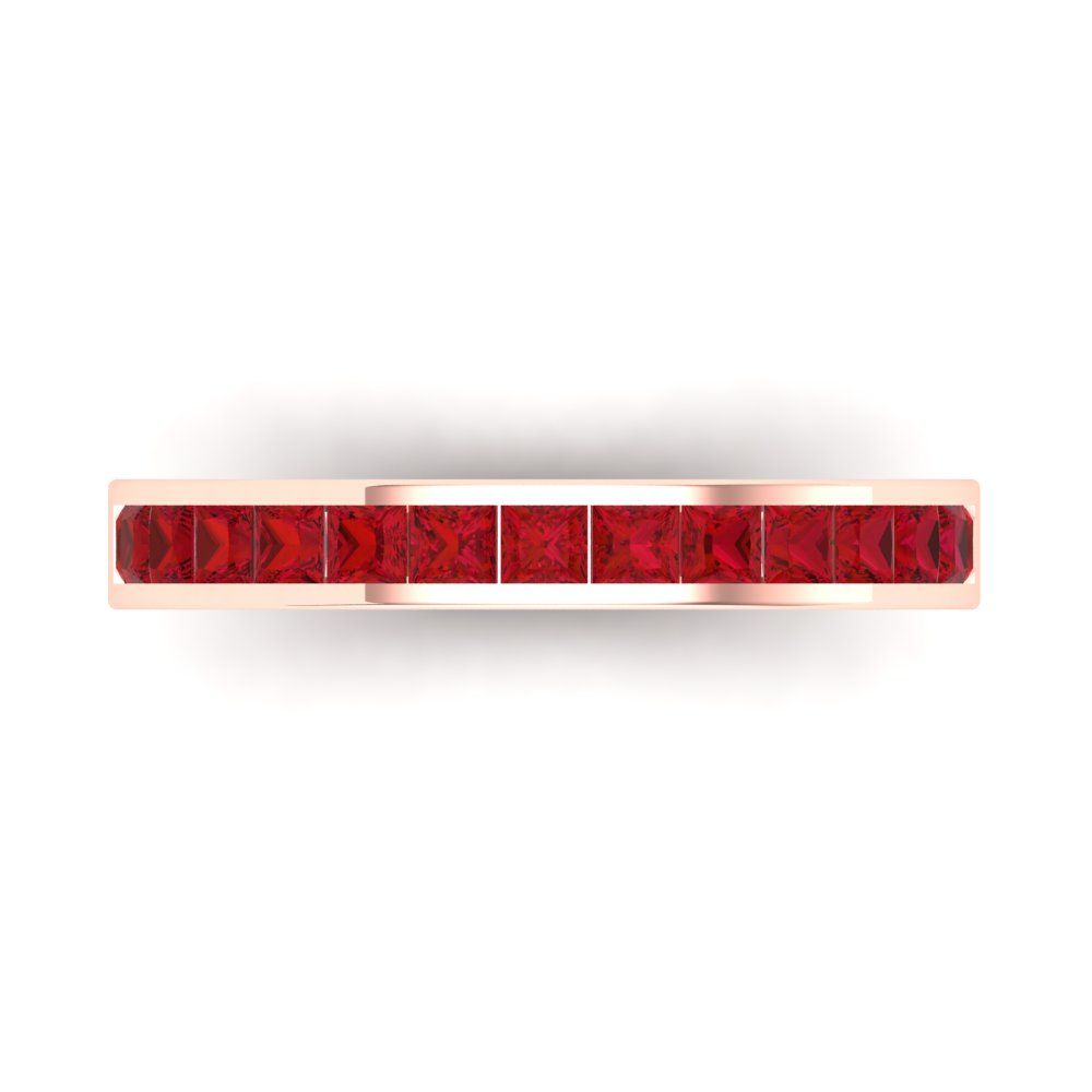 0.78 cttw Simulated Ruby Princess Cut Rose Gold Eternity Wedding Band