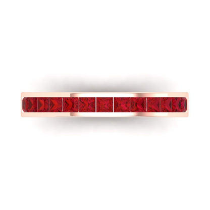 0.78 cttw Simulated Ruby Princess Cut Rose Gold Eternity Wedding Band