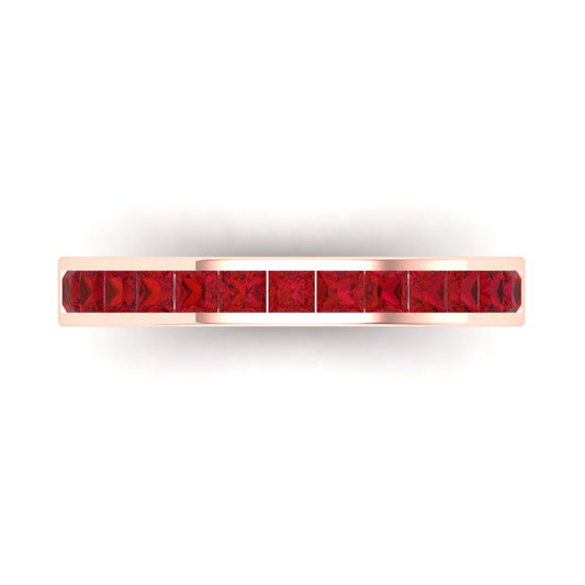 0.78 cttw Simulated Ruby Princess Cut Rose Gold Eternity Wedding Band