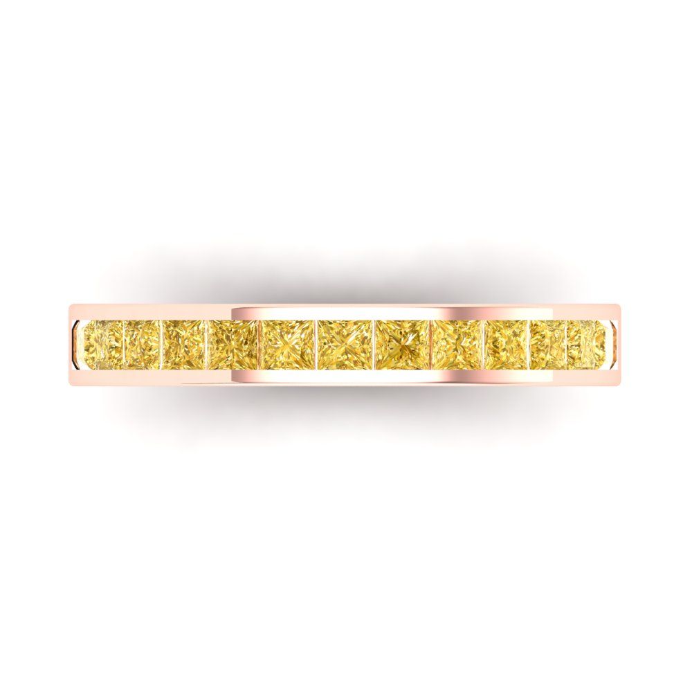 0.78 cttw Simulated Yellow Diamond Princess Cut Rose Gold Eternity Wedding Band