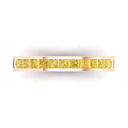 0.78 cttw Simulated Yellow Diamond Princess Cut Rose Gold Eternity Wedding Band