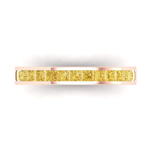 0.78 cttw Simulated Yellow Diamond Princess Cut Rose Gold Eternity Wedding Band