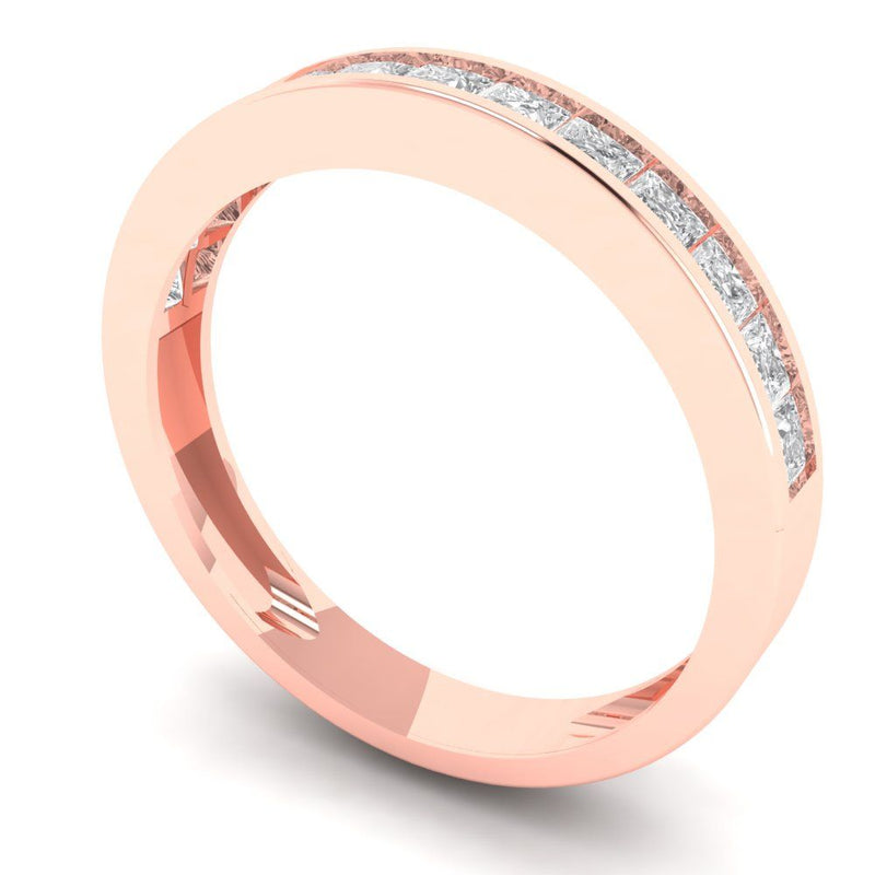 0.84 ct Brilliant Princess Cut Natural Diamond Stone Clarity SI1-2 Color G-H Rose Gold Stackable Band