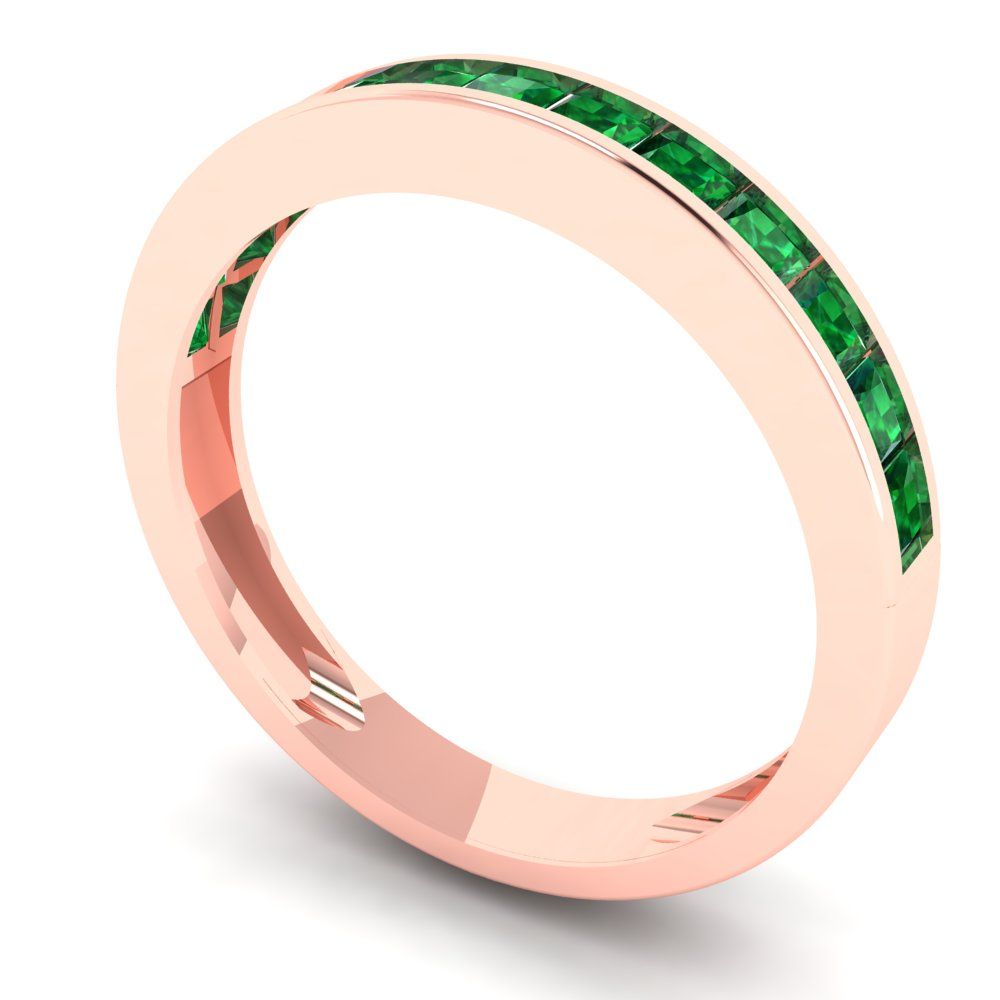 0.78 cttw Simulated Emerald Princess Cut Rose Gold Eternity Wedding Band