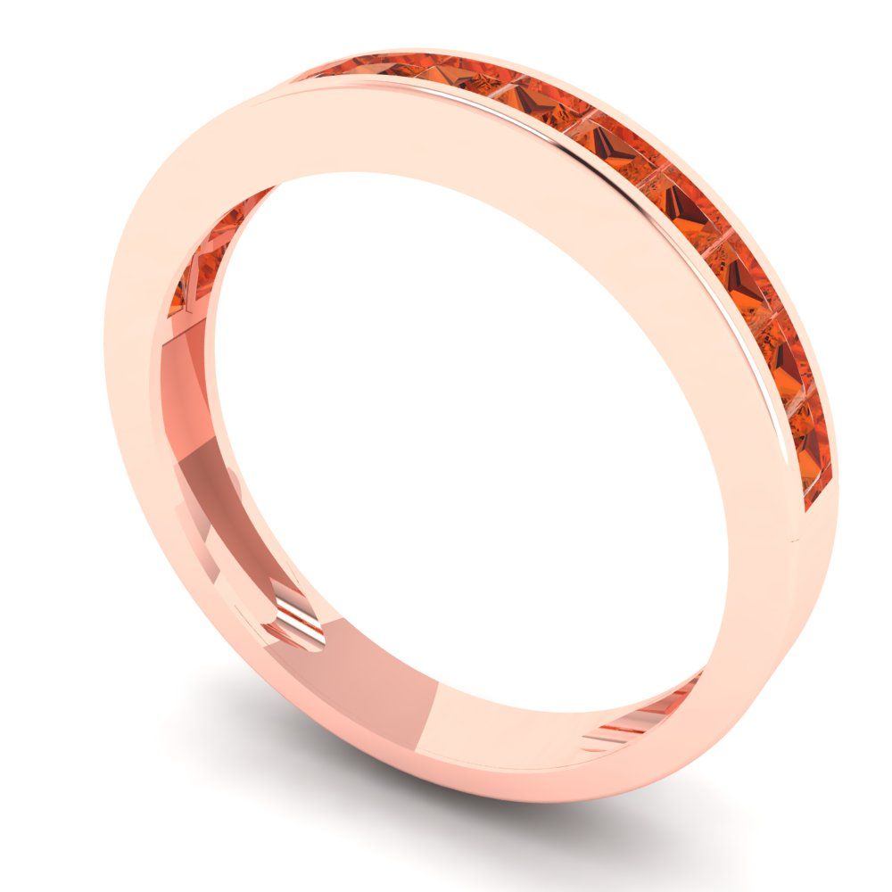 0.78 cttw Simulated Red Diamond Princess Cut Rose Gold Eternity Wedding Band