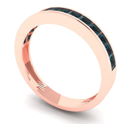 0.78 cttw Natural London Blue Topaz Princess Cut Rose Gold Eternity Wedding Band