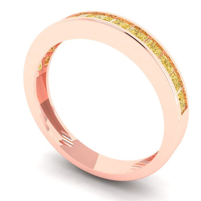 0.78 cttw Yellow Moissanite Princess Cut Rose Gold Eternity Wedding Band