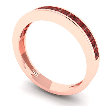 0.78 cttw Natural Garnet Princess Cut Rose Gold Eternity Wedding Band