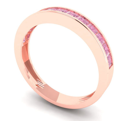 0.78 cttw Simulated Pink Diamond Princess Cut Rose Gold Eternity Wedding Band