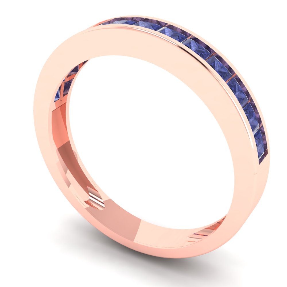 0.78 cttw Simulated Tanzanite Princess Cut Rose Gold Eternity Wedding Band