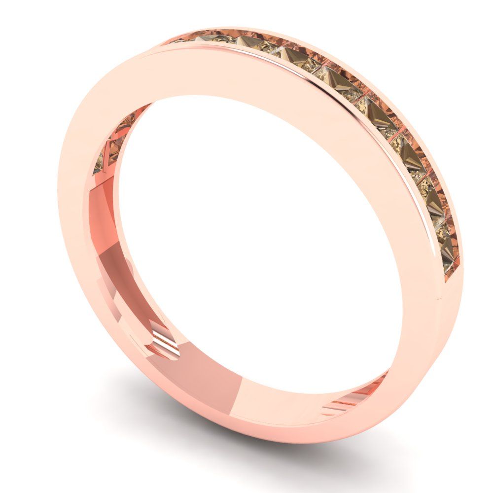 0.78 cttw Simulated Champagne Diamond Princess Cut Rose Gold Eternity Wedding Band