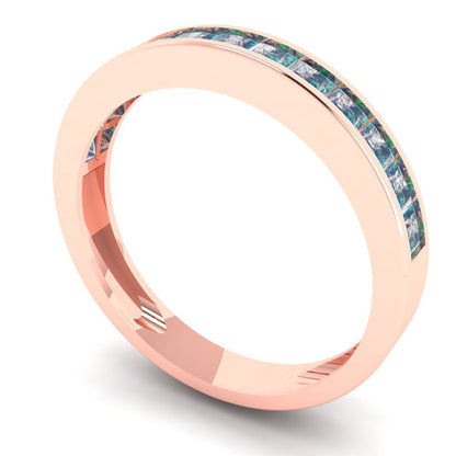0.78 cttw Blue Moissanite Princess Cut Rose Gold Eternity Wedding Band