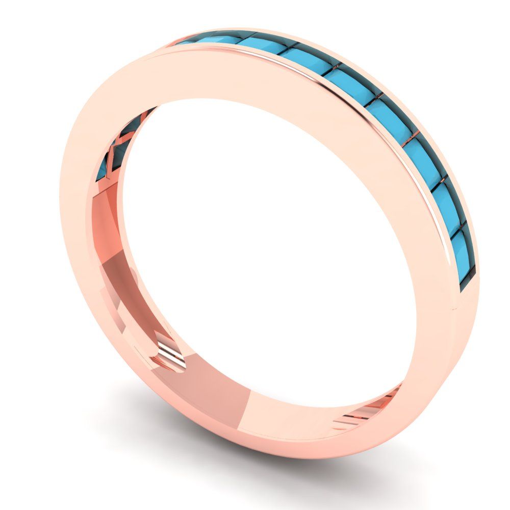 0.78 cttw Simulated Turquoise Princess Cut Rose Gold Eternity Wedding Band